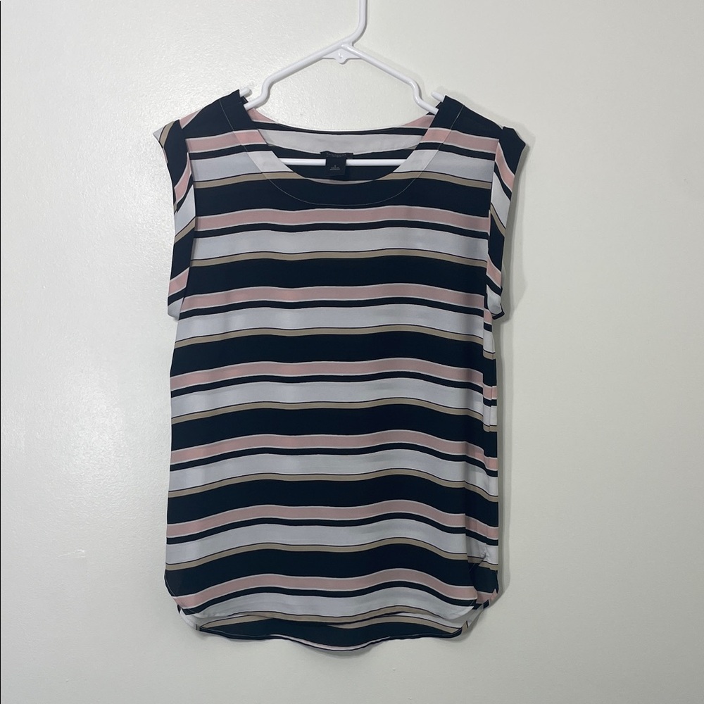 Ann Taylor Factory Striped Blouse in Black, White, Pink & Beige • Small